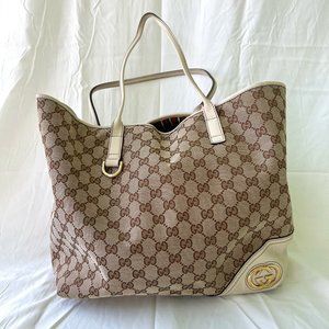 Authentic Gucci GG Monogram Large New Britt Tote Off White